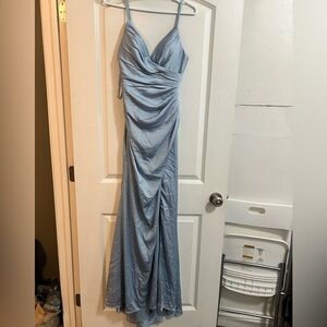 Ladivine light blue silky long maxi‎ dress with leg slit size 6